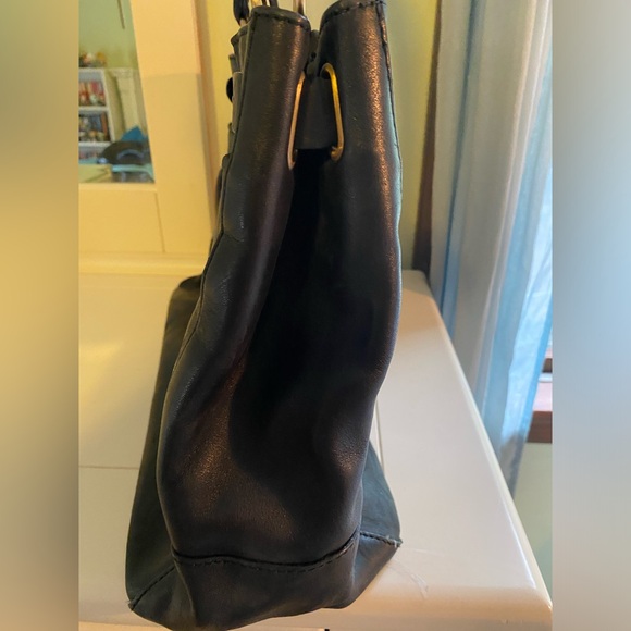 Large Black Leather Ann Taylor Satchel with Brass Hardware - Picture 2 of 10